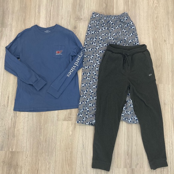 Vineyard Vines Boot Boys Blue Long Sleeve Shirt and Black Joggers Set - Picture 1 of 5